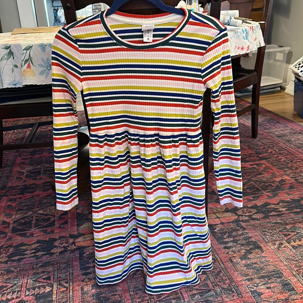 Hanna Andersson Knit Ribbed Striped Long Sleeve Dress Girls Size 12